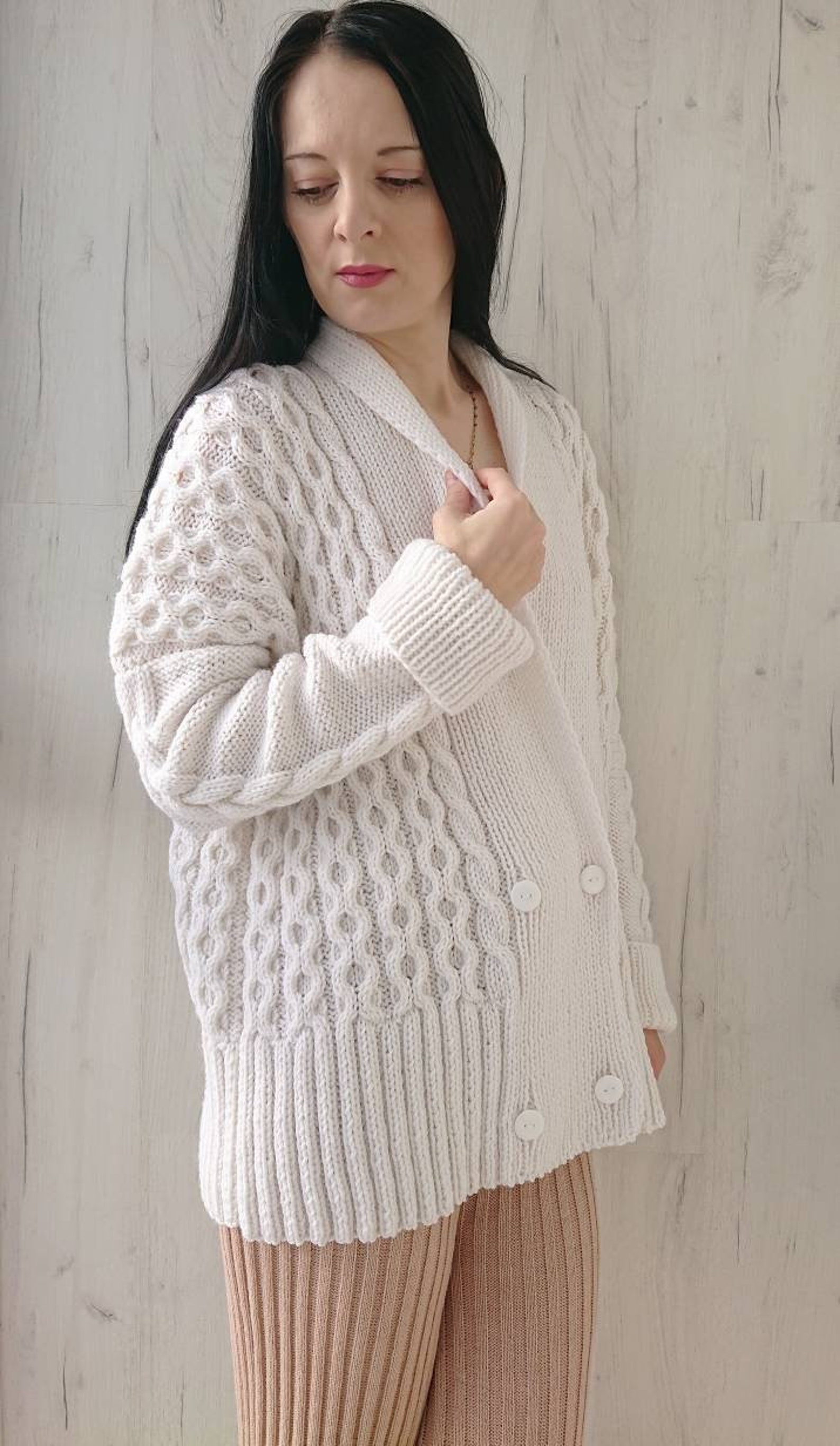 cable knit shawl collar cardigan sweater