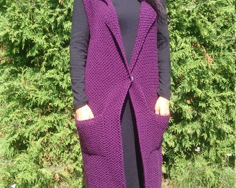 Sweaters For Women, Cardigan Women, Sleeveless Cardigan, Knit Cardigan, Knit Coat, Womens Jacket, Wool Coat, Purple Cardigan, Boho Cardigan