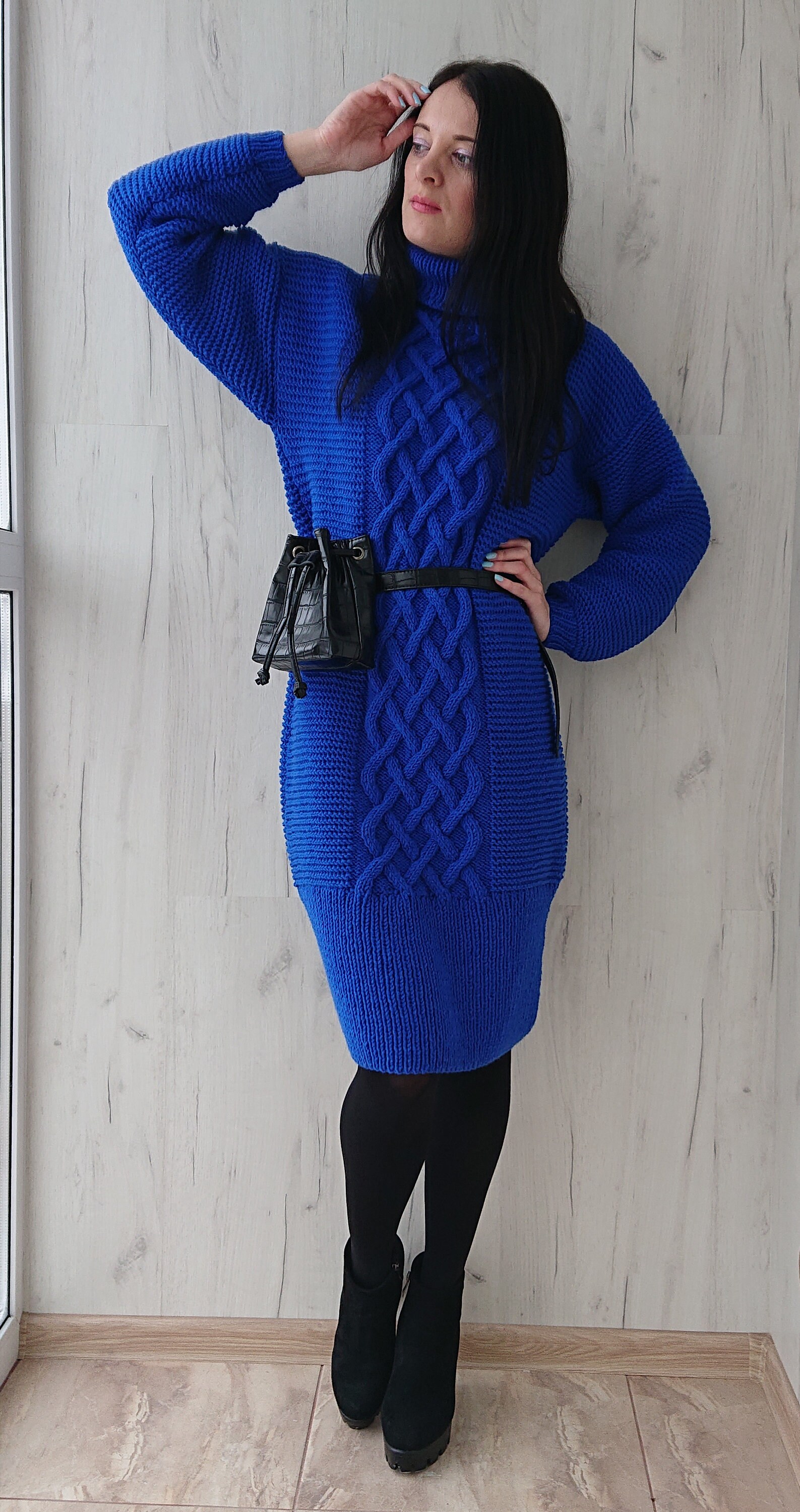 royal blue turtleneck dress