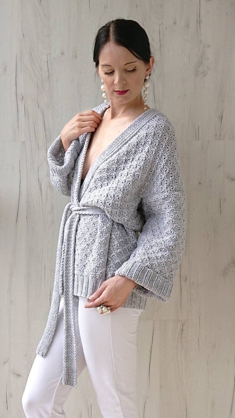 Belted chunky knit kimono cardigan for women Oversized open Etsy
