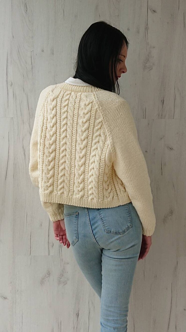 Cropped Cable Knit Handmade Cardigan Chunky Knit Oversize Etsy