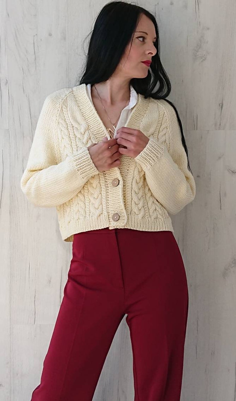 Cropped cable knit cardigan with buttons Chunky knit handmade Etsy