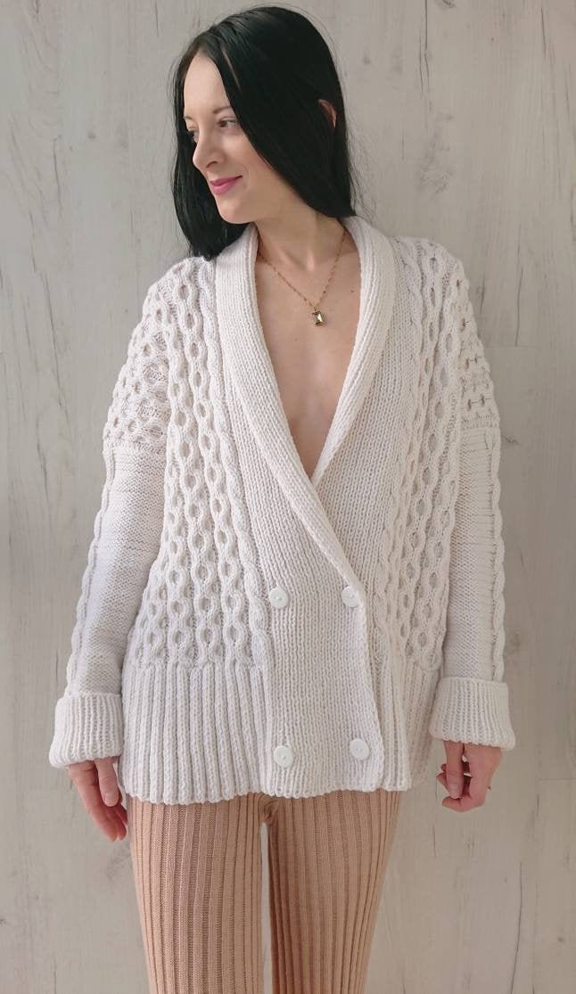 Shawl collar cable knit cardigan for women Double breasted Etsy