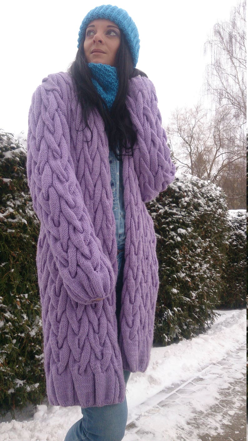 Wool cable knit sweater for women Oversized hand knit kimono cardigan