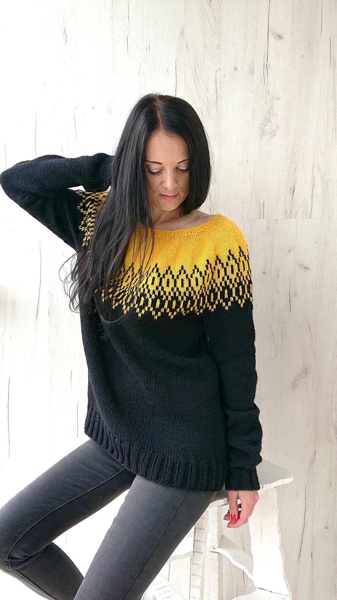 Lopapeysa icelandic sweater Fair isle hand knit long jumper in Etsy