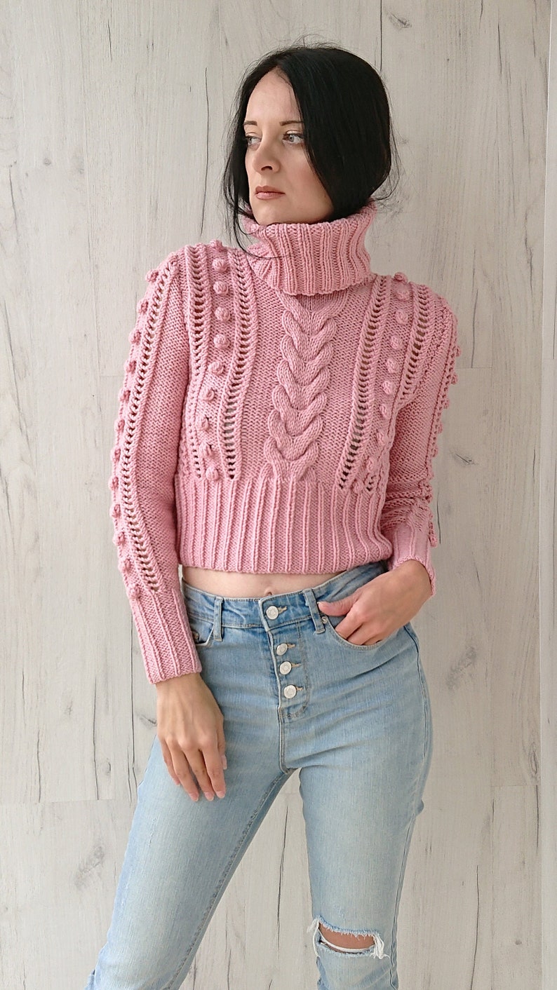 pink cropped knitted jumper