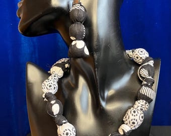 Fabric Wrapped Bead Earrings and Necklace Set