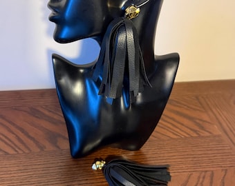 Handmade Shredded Denim Earrings, Ankara Print Fabric