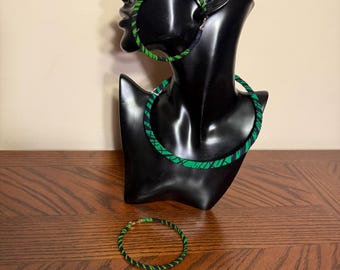Ankara Fabric Wrapped Earrings and Necklace Set