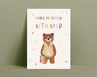 Card for starting kindergarten / Hurray for kindergarten child / Postcard for children A6 recycled paper