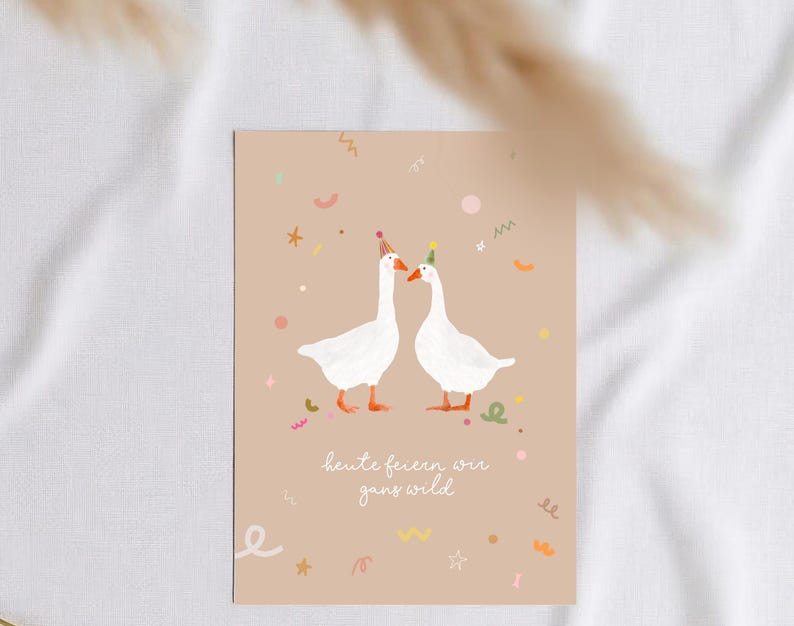 Birthday card / Wild goose party hat / Card made from recycled paper image 2