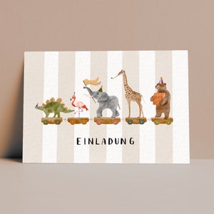 Einladung Kindergeburtstag / Karten Set Tiere Geburtstagsparty / natürliche Farben, nachhaltig, Recyclingpapier Bild 1
