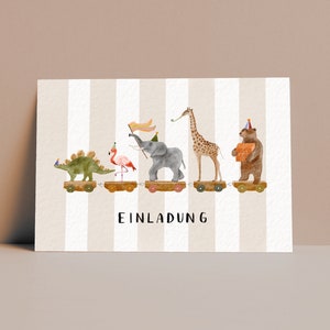 Einladung Kindergeburtstag / Karten Set Tiere Geburtstagsparty / natürliche Farben, nachhaltig, Recyclingpapier