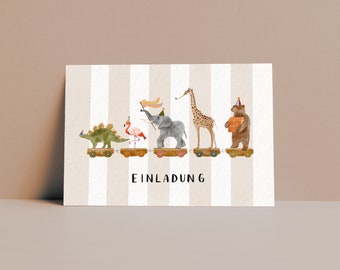 Einladung Kindergeburtstag / Karten Set Tiere Geburtstagsparty / natürliche Farben, nachhaltig, Recyclingpapier