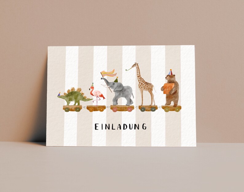 Einladung Kindergeburtstag / Karten Set Tiere Geburtstagsparty / natürliche Farben, nachhaltig, Recyclingpapier zdjęcie 1