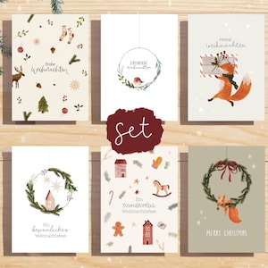 Weihnachtskarten Set / 6er Kartenset / Aquarell, skandinavisch / nachhaltige Weihnachtspost