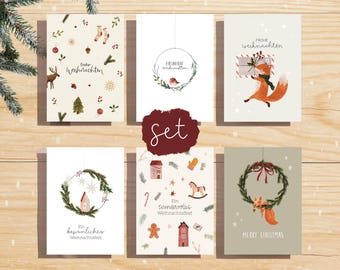 Weihnachtskarten Set / 6er Kartenset / Aquarell, skandinavisch / nachhaltige Weihnachtspost