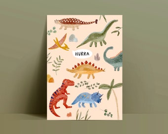 Card Dinosaur Hurray / Birthday Dino / sustainable, recycled paper