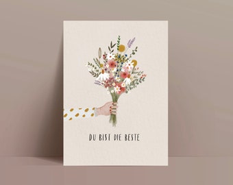 Card You are the best / Mother's Day, for girlfriend, birthday / watercolor flowers / recycled paper