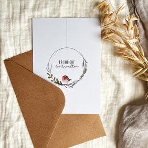 Weihnachtskarte Kranz Fröhliche Weihnachten Rotkehlchen / minimalistisch / Tannenzweig / Nachhaltige Postkarte Grußkarte Bild 5
