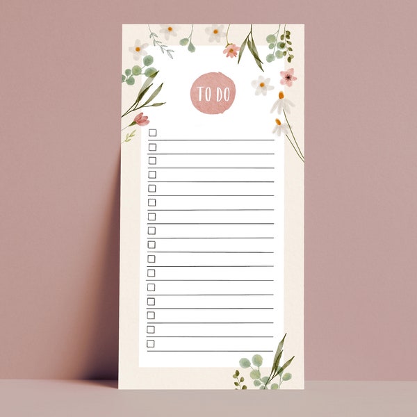 Block To Do Liste, Notizblock, Tagesplaner  / Florales Design / Block mit 50 Blatt / DIN lang