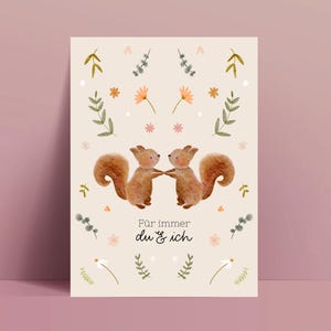 Karte zum Hochzeitstag Valentinstag / Liebe Freundschaft Eichhörnchen / für immer du & ich / Recyclingpapier
