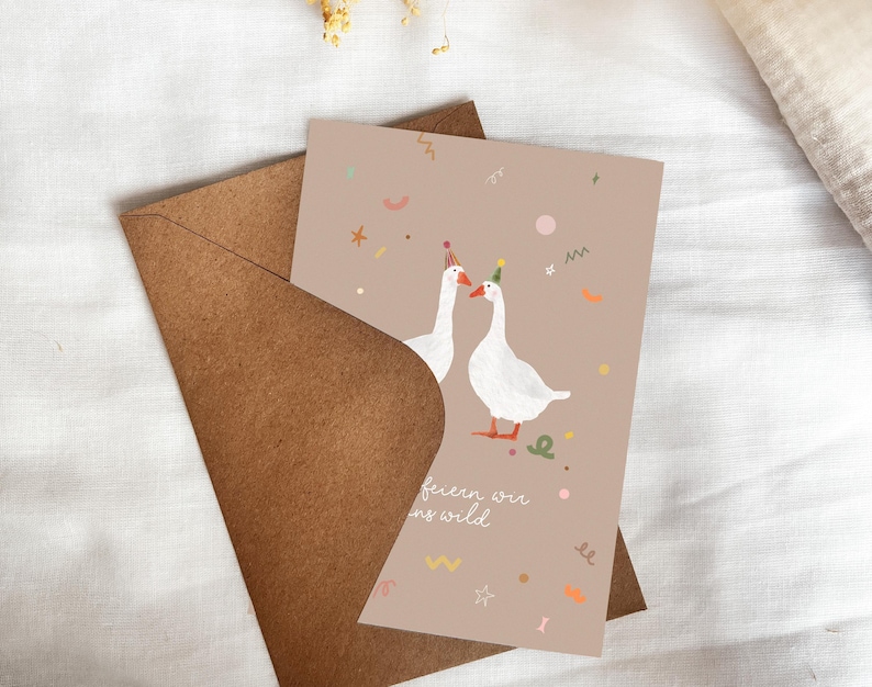 Birthday card / Wild goose party hat / Card made from recycled paper image 3
