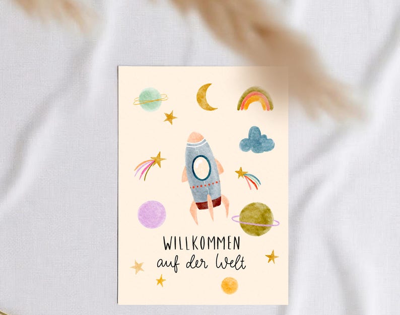 Birth announcement card / Baby Universe Welcome to the world / Rainbow baby image 2