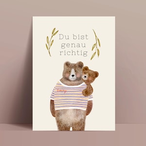Karte Affirmation Mutmacher Selbstliebe / Du bist genau richtig / Liebe Freundschaft Bär / Recyclingpapier
