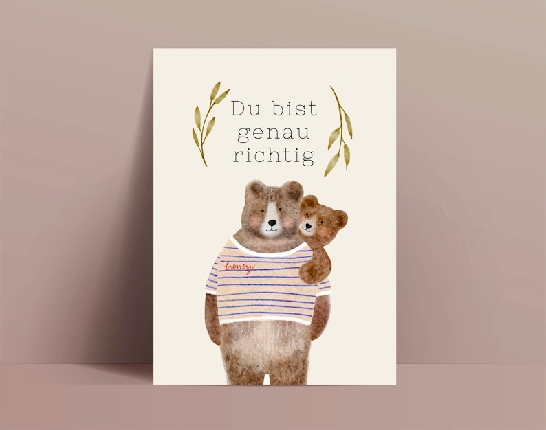 Motivationskarte zwei Bären mit Schriftzug „Du bist genau richtig“