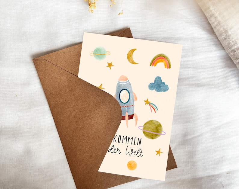 Birth announcement card / Baby Universe Welcome to the world / Rainbow baby image 3