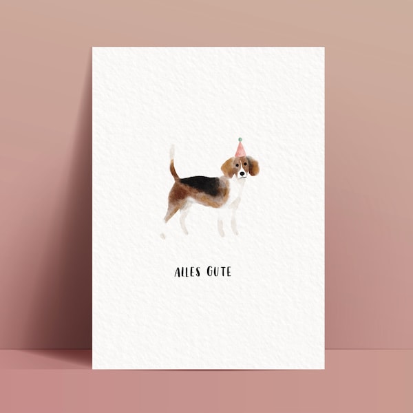 Karte zum Geburtstag Hund Glückwunschkarte Beagle mit Partyhut Alles Gute