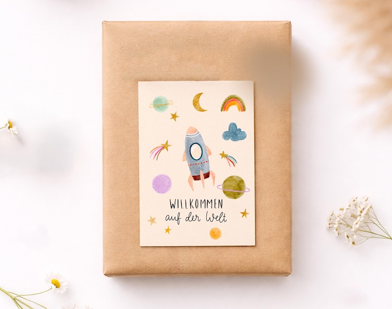 Birth announcement card / Baby Universe Welcome to the world / Rainbow baby image 5