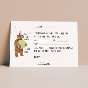 Einladung Kindergeburtstag / Karten Set Tiere Geburtstagsparty / natürliche Farben, nachhaltig, Recyclingpapier zdjęcie 2