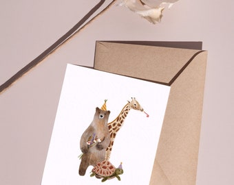 Geburtstagskarte „Time To Party!“ Mit Giraffe – Aquarell, 15x15 Cm, Inkl. Umschlag