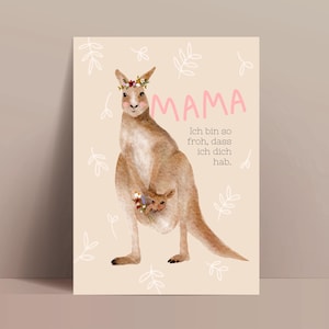 Karte zum Muttertag / Mama Känguru und Kind / danke / Recyclingpapier