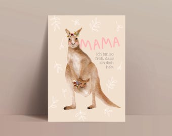 Mother's Day card / Mother kangaroo and baby / thank you / recycled paper