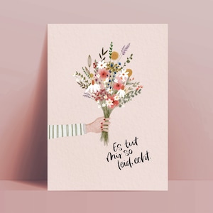 Karte Entschuldigung / Es tut mir leid Postkarte / Blumenstrauß / nachhaltig natürlich Recyclingpapier