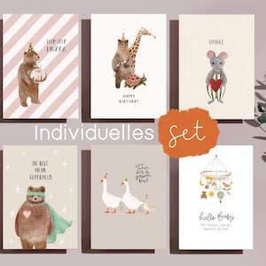 Postkarten Set / individuell zusammenstellen / Karten zu Geburtstag, Geburt, Danke, Weihnachten / 4, 6 oder 12 Karten
