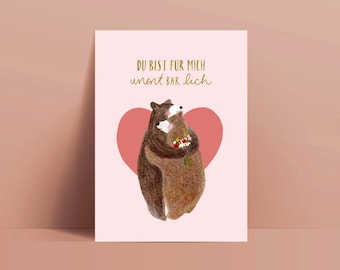 Love postcard / Valentine's Day, wedding anniversary / Bear hug / Recycled paper