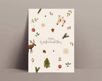 Weihnachtskarte Hygge Frohe Weihnachten Skandinavien / Winter Wald Natur / Nachhaltige Postkarte A6