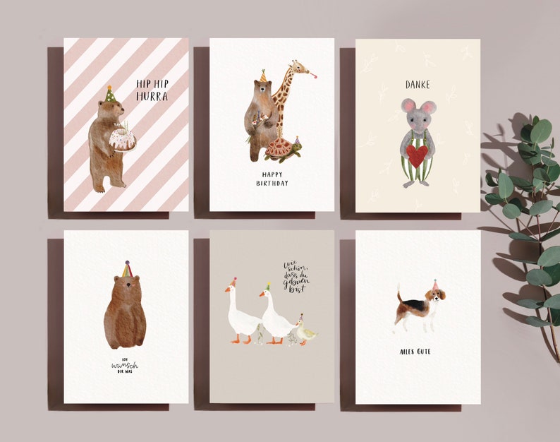 Postcard set / put together individually / cards for birthdays, births, thank you, Christmas / 4, 6 or 12 cards image 1