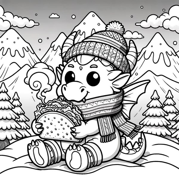 Dragon and Taco Coloring Pages for Kids - 26 Pages! Digital Download, Children's Printable Coloring Book Activity, Awesome Creative Play!