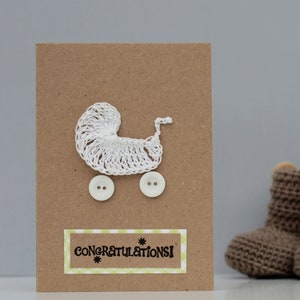Nueva tarjeta de felicitación para bebés / Tarjeta buggy de ganchillo / Tarjeta de cochecito para recién nacidos / Tarjeta de cochecito / Tarjeta de recién nacido / Tarjeta de felicitación para recién nacidos