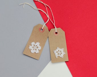 Crochet Snowflake Gift Tags: Kraft Christmas Holiday Tags (Set of 2)