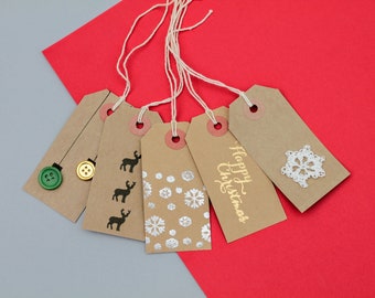 A set of 10 gift tags / Christmas gift tags / Xmas Gift tags / Holiday gift Tags / Handmade Gift tags / Kraft Gift Tags / Crochet Gift Tags