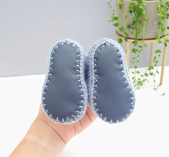 crochet baby booties with leather sole
