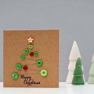 Pack de botón tarjeta de árbol de Navidad / conjunto de 5 tarjetas de Navidad feliz / juego estampado de mano de 10 tarjetas de Navidad / tarjeta moderna del árbol de Navidad