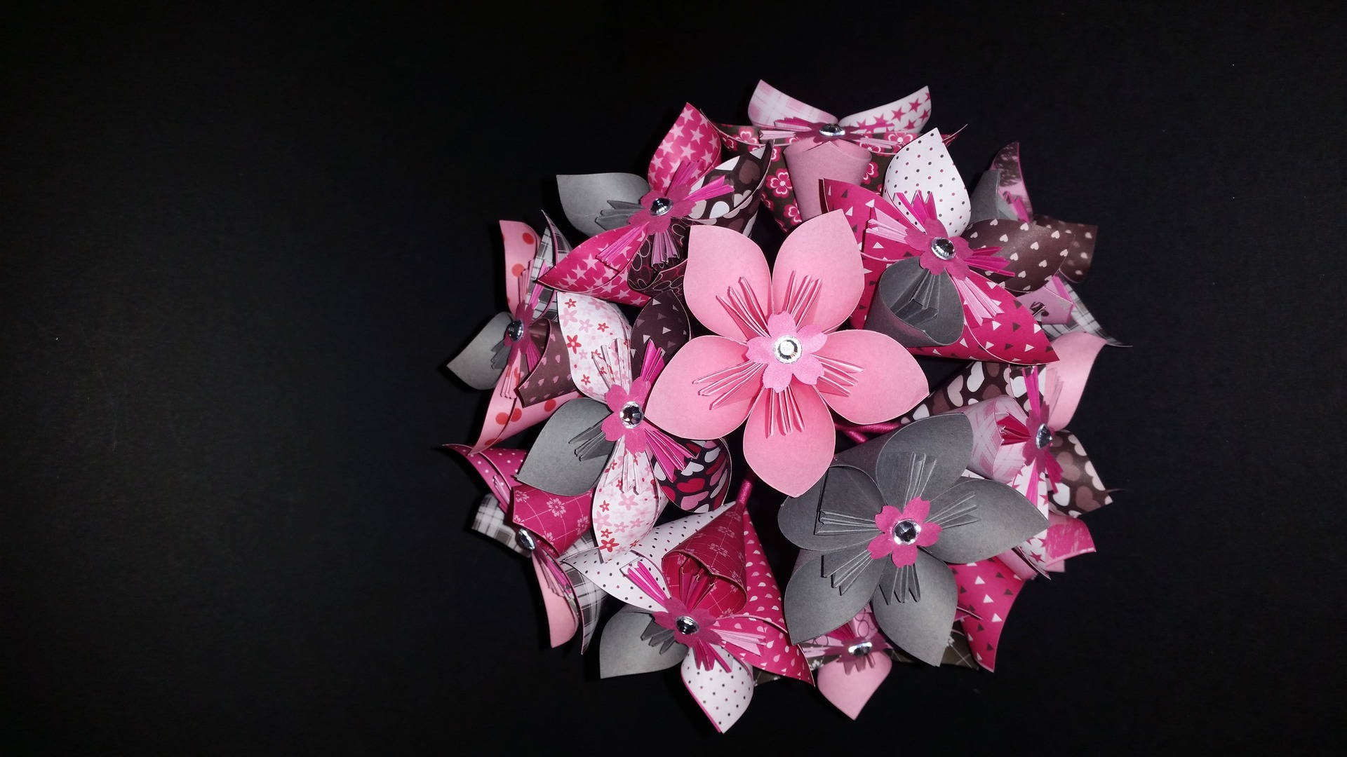 Example 13 Origami Paper Gray And Pink Flowers