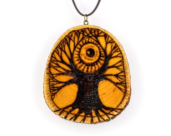 Tree of life pendant necklace, Handmade woodburning art, Canadian Maple wood, Eco-friendly jewelry, Third Eye Magic Jewelry, Gift for her